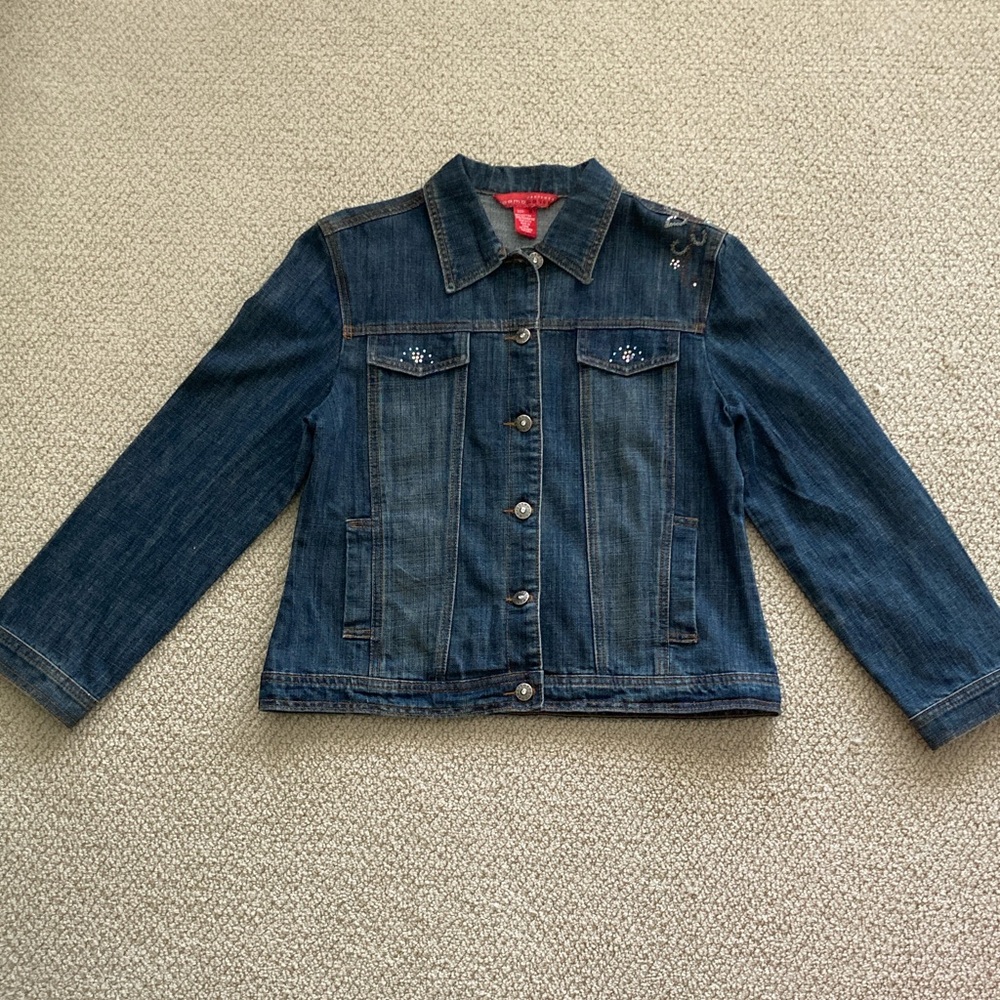 Cosmopolitan Cropped Denim Jean Jacket Rhinestones Size Medium Like New